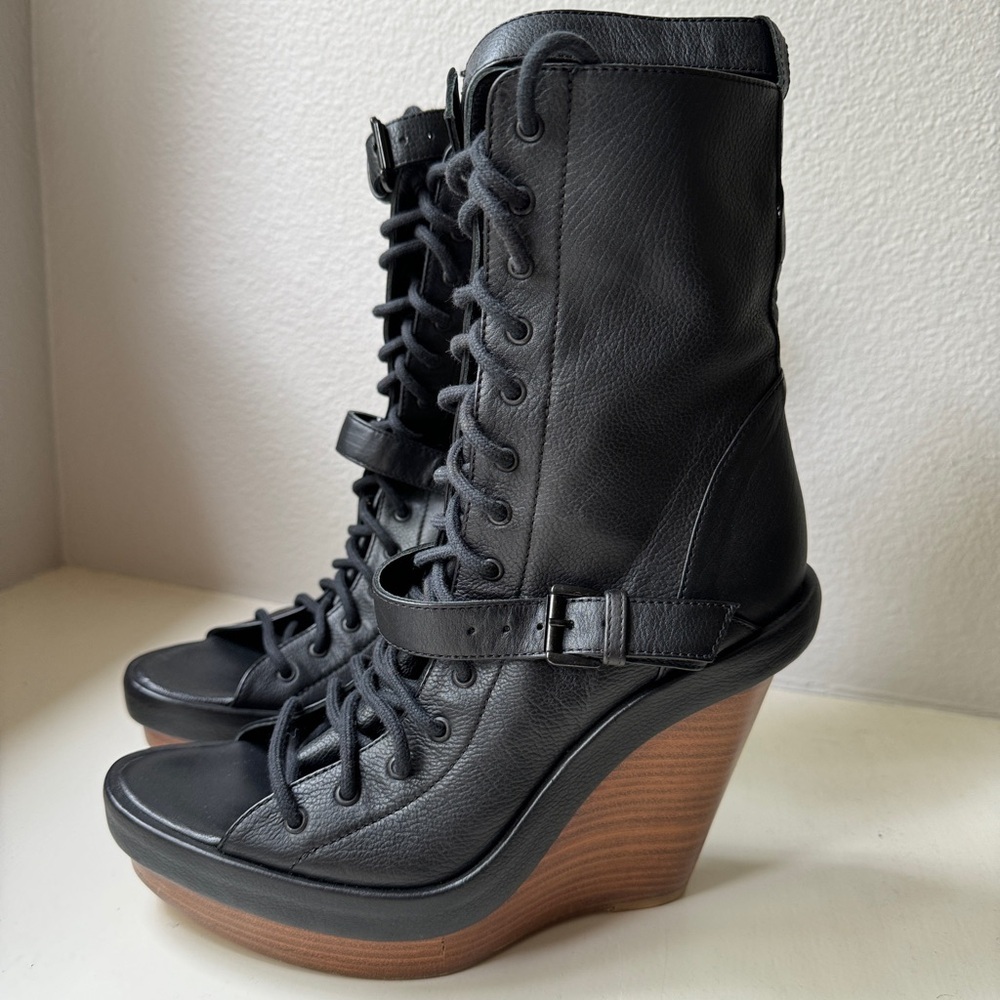 Ann Demeulemeester lace up wedge ankle boots.